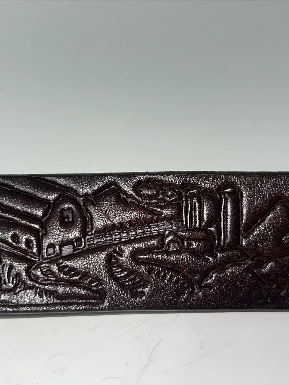Vintage Leather Embossed Farm Cow Scene Western Rodeo Belt Brown Size 42